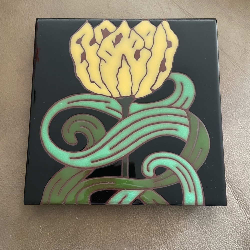 Vintage READ Besheer Art Tile Yellow Flower 6” Hand Painted Trivet Wall Decor